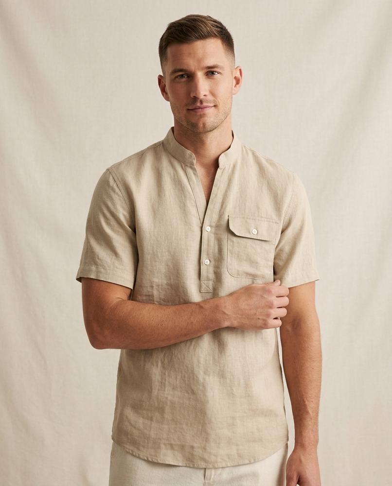Lands Fashion - Talen | Linen-Blend Band-Collar Shirt Men